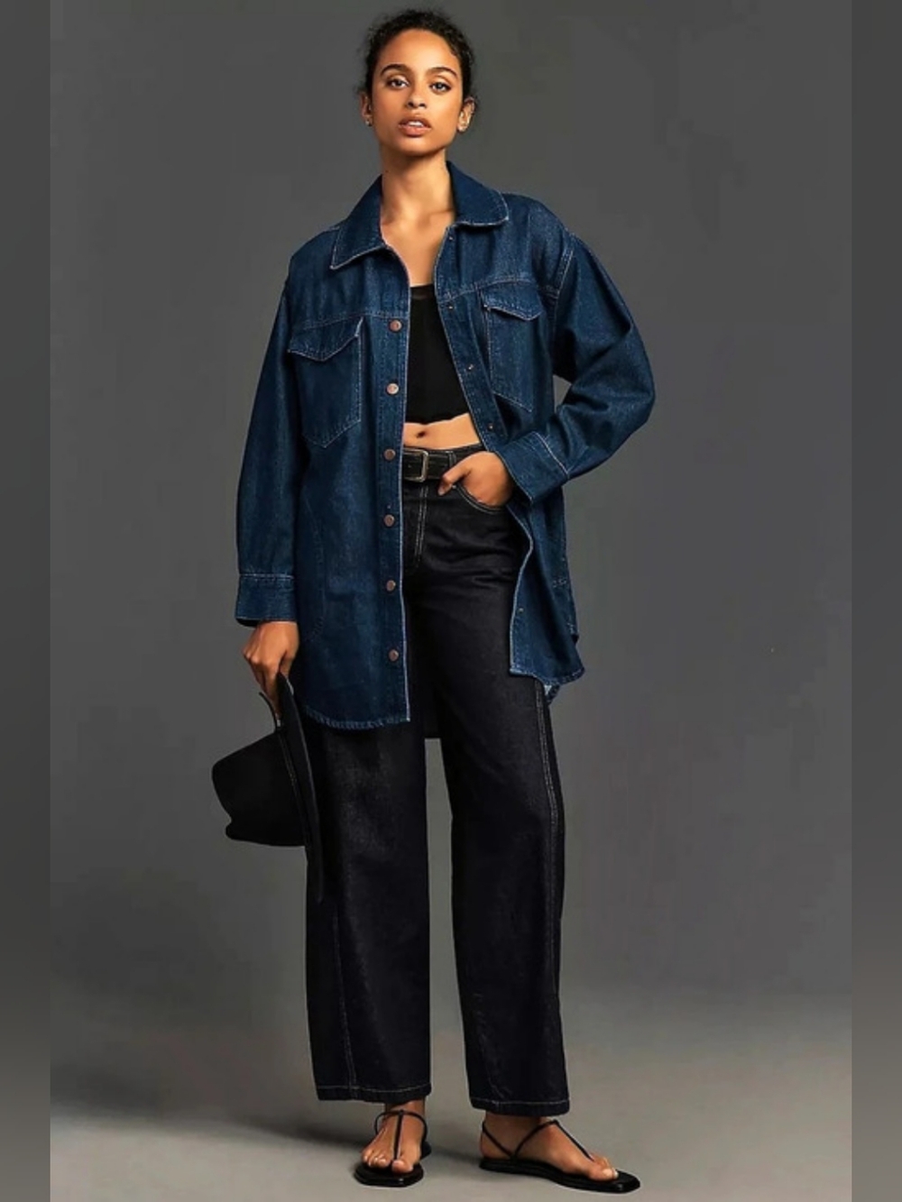 Anthropologie Tillie Relaxed Denim Shacket by Pilcro Dark Wash Size XL
